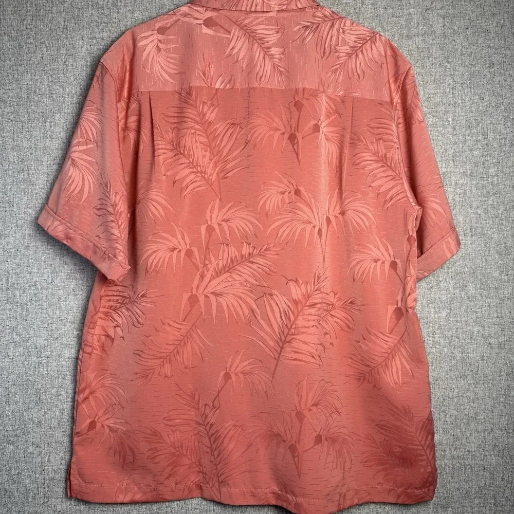 Cubavera Shirt Coral‎ Pink Orange Palm Print Button Up Hawaiian Pocket XL